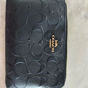Coach Midnight Blue Corner Zip Wristlet Embossed with Gold Accents